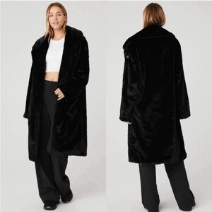 Alo Yoga Oversized Faux Fur Trench Coat Jacket Black
